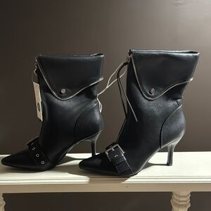 A New Day Black Heeled Boots with Sculptural Heel